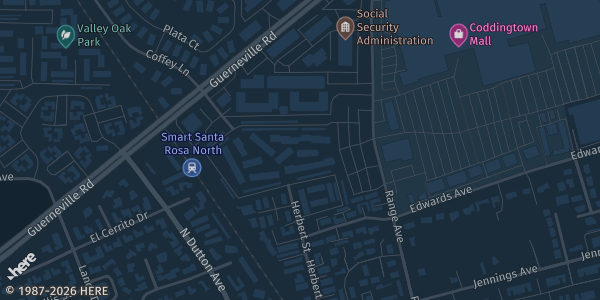 Map showing Coddingtown Mall in Santa Rosa, CA.