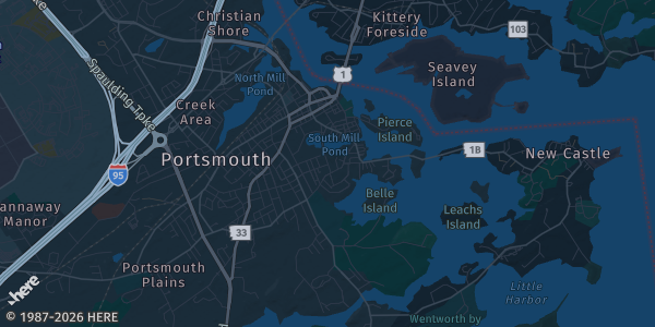 Map of Portsmouth, NH. The exact address of The Black Rock Social Club is not known, so the map shows the area rather than a specific building.