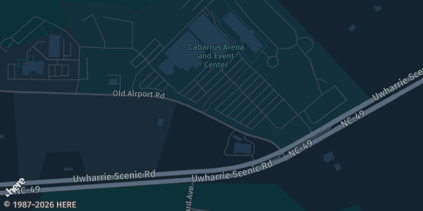 Map showing Cabarrus Arena & Event Center in Concord, NC.