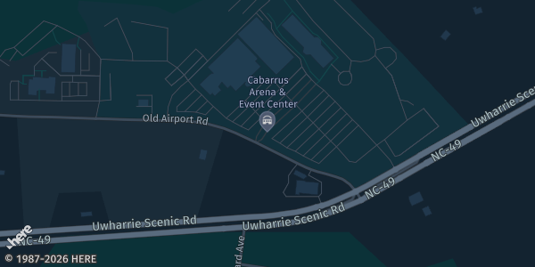 Map showing Cabarrus Arena & Event Center in Concord, NC.