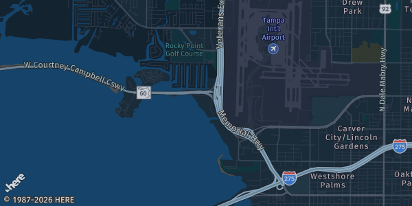 Map of Tampa, FL. The exact address of The Grand Hyatt Hotel Tampa Bay is not known, so the map shows the area rather than a specific building.