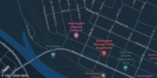 Map showing 715 Washington St - Studio in Huntingdon, PA.