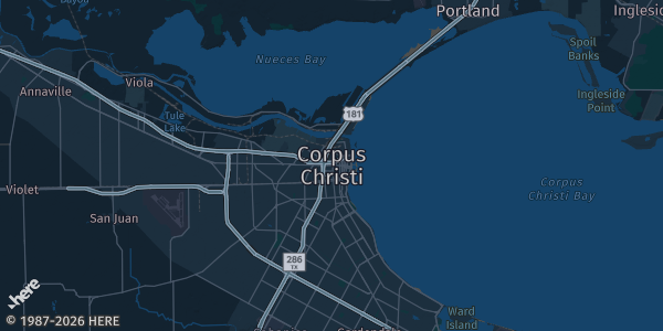 Map of Corpus Christi, TX. The exact address of Holiday Inn Airport Convention Center! is not known, so the map shows the area rather than a specific building.