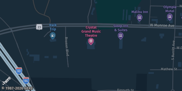 Map showing Crystal Grand Music Theatre in Wisconsin Dells, WI.