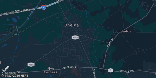 Map of Oneida, NY. The exact address of The Eclectic Chic is not known, so the map shows the area rather than a specific building.