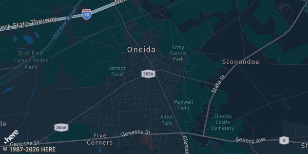 Map of Oneida, NY. The exact address of Eclectic Chic is not known, so the map shows the area rather than a specific building.