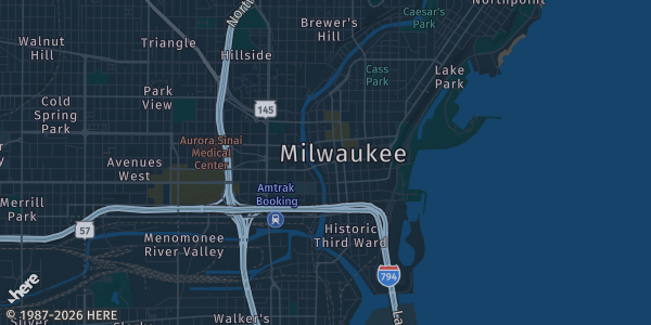 Map of Milwaukee, WI. The exact address of The Emerald is not known, so the map shows the area rather than a specific building.
