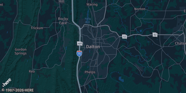 Map of Dalton, GA. The exact address of Edwards Park is not known, so the map shows the area rather than a specific building.