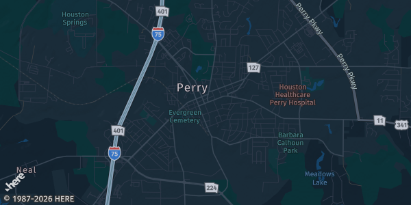 Map of Perry, GA. The exact address of Georgia National Fairgrounds & Agricenter is not known, so the map shows the area rather than a specific building.