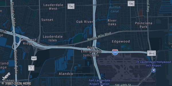 Map of Fort Lauderdale, FL. The exact address of Rodeway Inn is not known, so the map shows the area rather than a specific building.