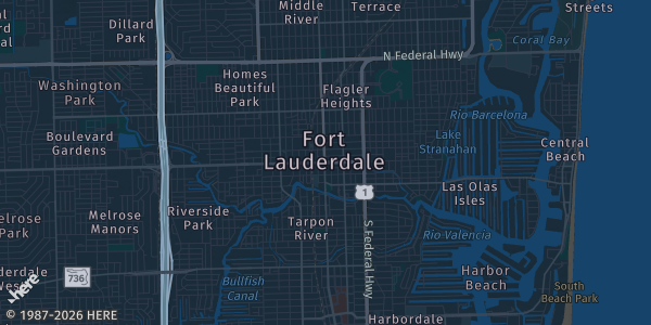 Map of Ft. Lauderdale, FL. The exact address of Rodeway Inn is not known, so the map shows the area rather than a specific building.