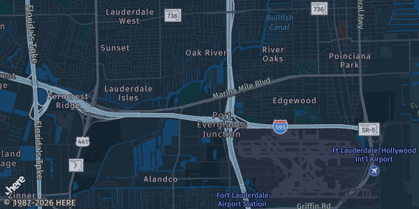 Map of Fort Lauderdale, FL. The exact address of Rodeway Inn is not known, so the map shows the area rather than a specific building.