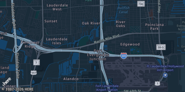 Map of Fort Lauderdale, FL. The exact address of Rodeway Inn is not known, so the map shows the area rather than a specific building.