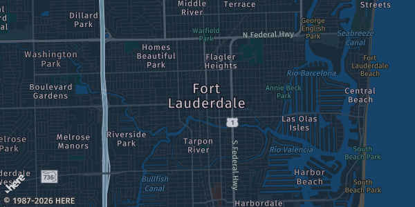 Map of Ft. Lauderdale, FL. The exact address of Rodeway Inn is not known, so the map shows the area rather than a specific building.