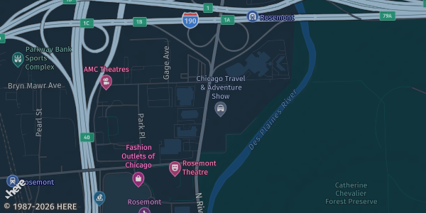 Map showing Donald Stephens Convention Center in Rosemont, IL.