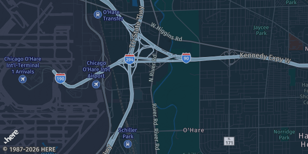 Map of Rosemont, IL. The exact address of Donald Stephens Convention Center is not known, so the map shows the area rather than a specific building.