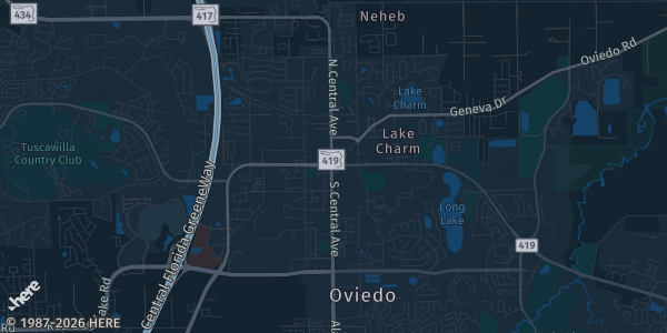 Map of Oviedo, FL. The exact address of Oviedo Mall is not known, so the map shows the area rather than a specific building.