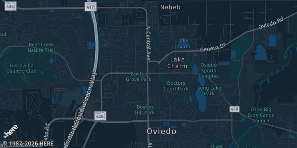 Map of Oviedo, FL. The exact address of Oviedo Mall is not known, so the map shows the area rather than a specific building.