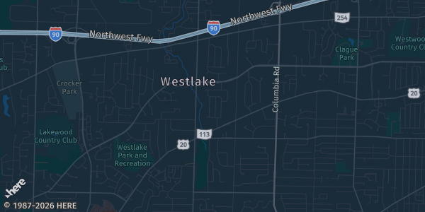 Map of Westlake, OH. The exact address of Wyndham Garden Westlake is not known, so the map shows the area rather than a specific building.