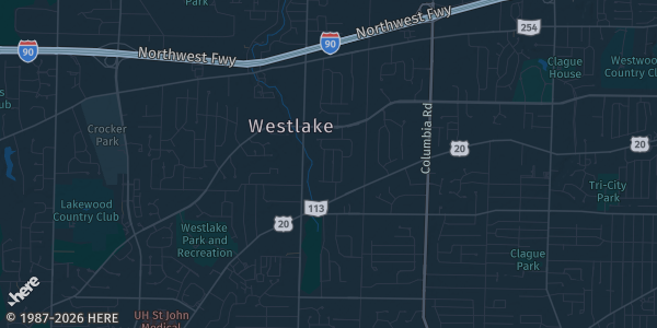 Map of Westlake, OH. The exact address of Wyndham Garden Westlake is not known, so the map shows the area rather than a specific building.