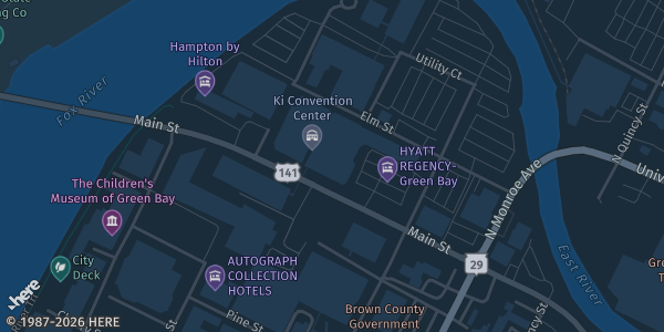 Map showing KI Convention Center in Green Bay, WI.