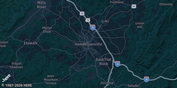 Map of Hendersonville, NC. The exact address of Hampton Inn and suites is not known, so the map shows the area rather than a specific building.