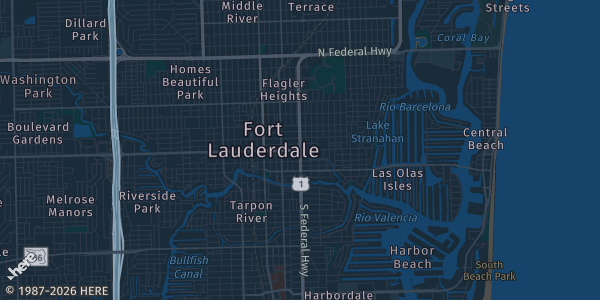 Map of Ft. Lauderdale, FL. The exact address of Broward County Convention Center is not known, so the map shows the area rather than a specific building.