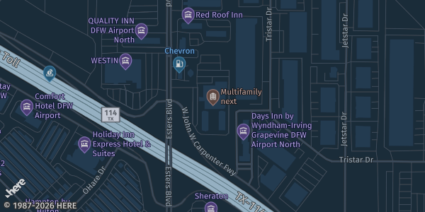 Map showing DoubleTree by Hilton DFW Airport North in Irving, TX.