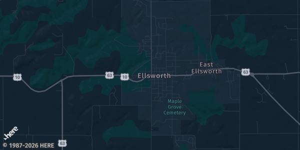 Map of Ellsworth, WI. The exact address of Ellsworth Middle School is not known, so the map shows the area rather than a specific building.