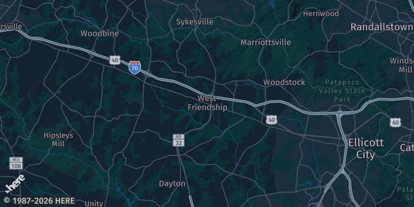 Map of West Friendship, MD. The exact address of The Howard County Fairgrounds is not known, so the map shows the area rather than a specific building.