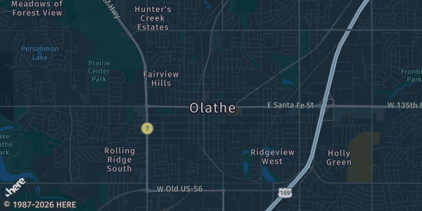 Map of Olathe, KS. The exact address of Homefield Olathe Training Center is not known, so the map shows the area rather than a specific building.