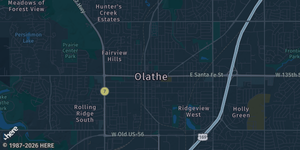 Map of Olathe, KS. The exact address of Homefield Olathe Training Center is not known, so the map shows the area rather than a specific building.