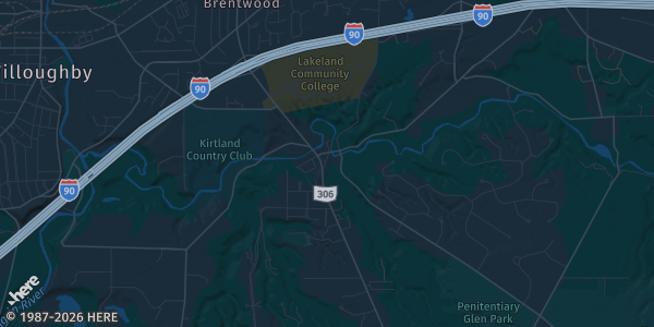 Map of Kirtland, OH. The exact address of Kirtland Senior Center is not known, so the map shows the area rather than a specific building.