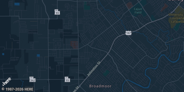 Map of Lafayette, LA. The exact address of Evangeline Shrine Club is not known, so the map shows the area rather than a specific building.