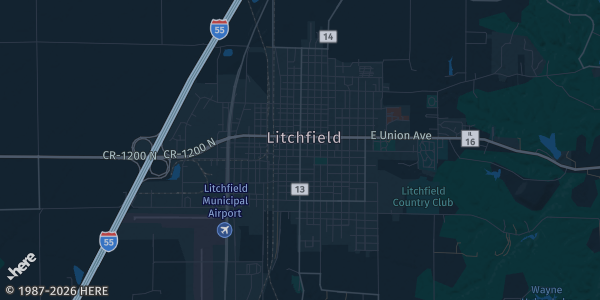 Map of Litchfield, IL. The exact address of Litchfield Moose Lodge is not known, so the map shows the area rather than a specific building.