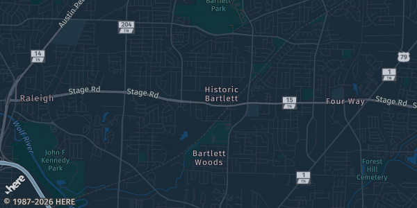 Map of Bartlett, TN. The exact address of The Venue at Bartlett Station is not known, so the map shows the area rather than a specific building.