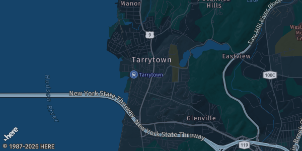 Map of Tarrytown, NY. The exact address of Westchester Marriott is not known, so the map shows the area rather than a specific building.