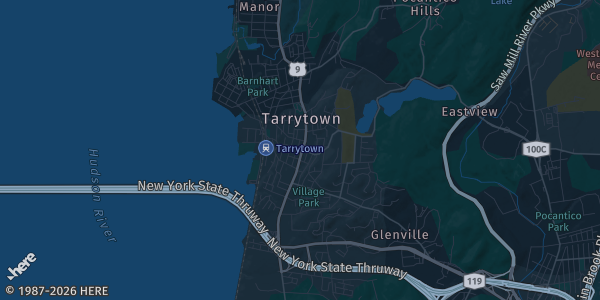 Map of Tarrytown, NY. The exact address of Westchester Marriott is not known, so the map shows the area rather than a specific building.