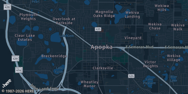 Map of Apopka, FL. The exact address of The Bahia Shrine is not known, so the map shows the area rather than a specific building.