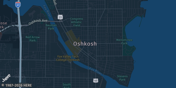 Map of Oshkosh, WI. The exact address of Sunnyview Expo Center is not known, so the map shows the area rather than a specific building.