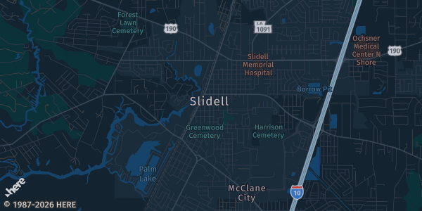 Map of Slidell, LA. The exact address of Harbor Center is not known, so the map shows the area rather than a specific building.