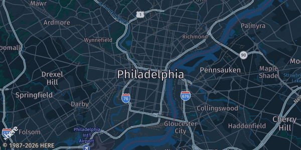 Map of Philadelphia, PA. The exact address of this venue is not known, so the map shows the area rather than a specific building.