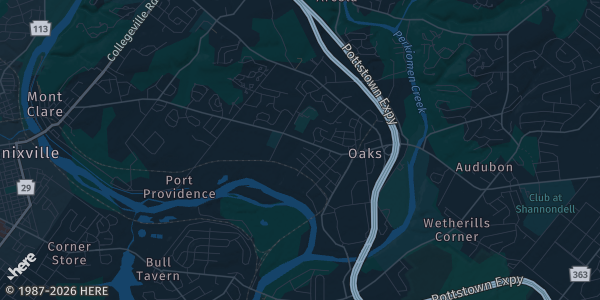Map of Oaks, PA. The exact address of Greater Philadelphia Expo Center is not known, so the map shows the area rather than a specific building.