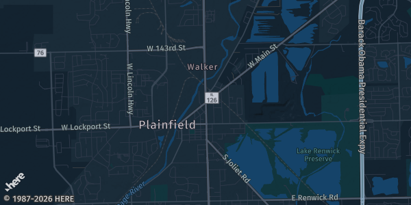 Map of Plainfield, IL. The exact address of Indian Trail Middle School is not known, so the map shows the area rather than a specific building.