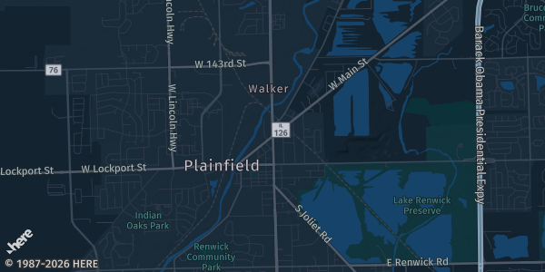 Map of Plainfield, IL. The exact address of Indian Trail Middle School is not known, so the map shows the area rather than a specific building.