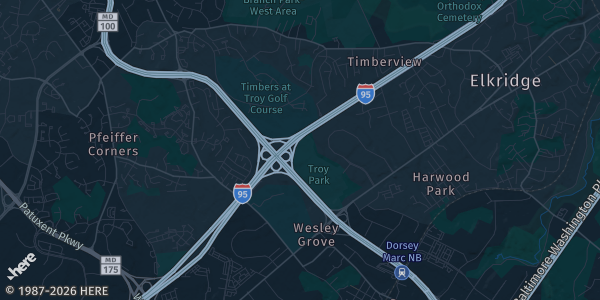 Map of Elkridge, MD. The exact address of The Pokémon Trading Post Card Show is not known, so the map shows the area rather than a specific building.