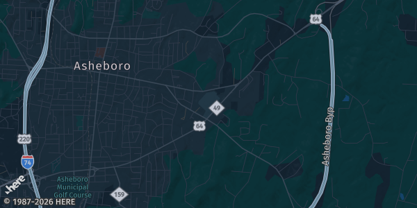Map of Asheboro, NC. The exact address of Asheboro Mall is not known, so the map shows the area rather than a specific building.