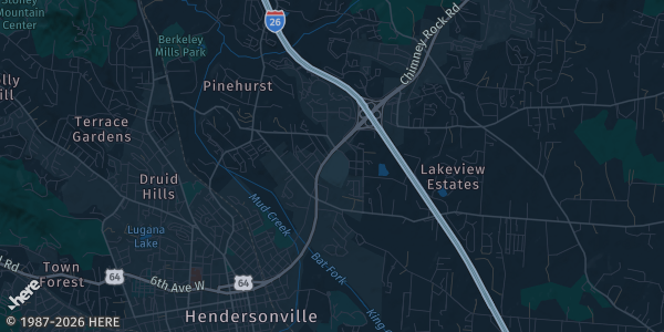 Map of Hendersonville, NC. The exact address of Blue ridge Mall is not known, so the map shows the area rather than a specific building.