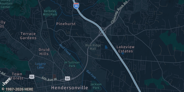 Map of Hendersonville, NC. The exact address of Blue ridge Mall is not known, so the map shows the area rather than a specific building.