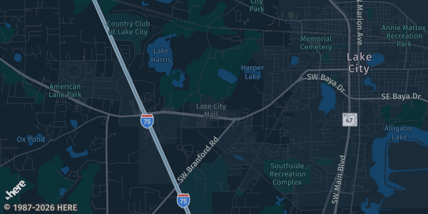 Map of Lake City, FL. The exact address of Lake City Mall is not known, so the map shows the area rather than a specific building.